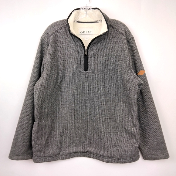 Orvis Quarter Zip Fleece Lined Pullover Sweater in Marled Grey Sz. Lg - Picture 2 of 10